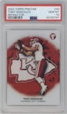 Tony Gonzalez from the 2002 Topps Pristine set featuring a Refractor parallel graded by PSA and given an overall grade of 10.