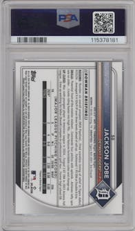 Jackson Jobe from the 2025 Bowman set graded by PSA and given an overall grade of 10.