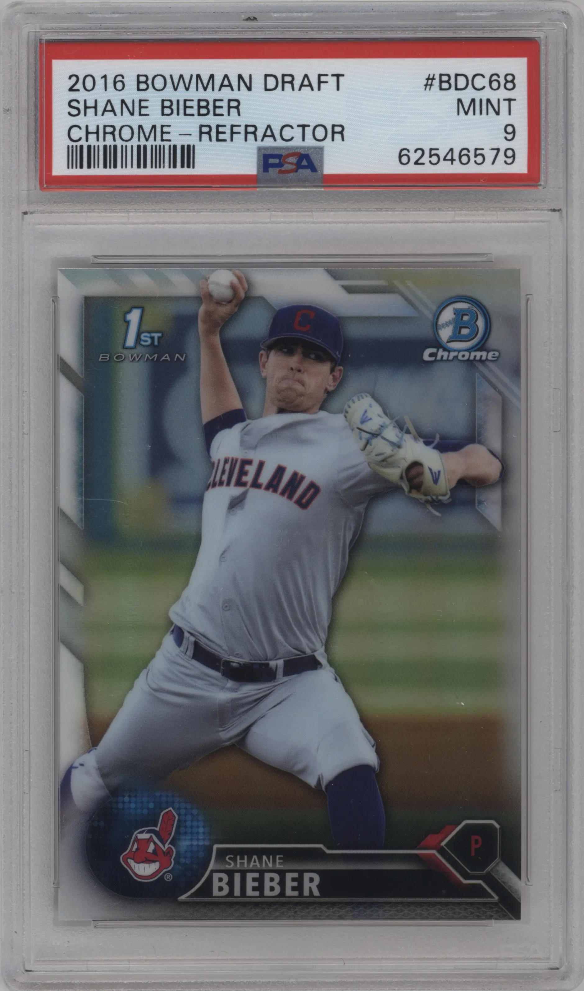 2016 Bowman Draft Chrome Shane Bieber Refractor #BDC-68 PSA 9