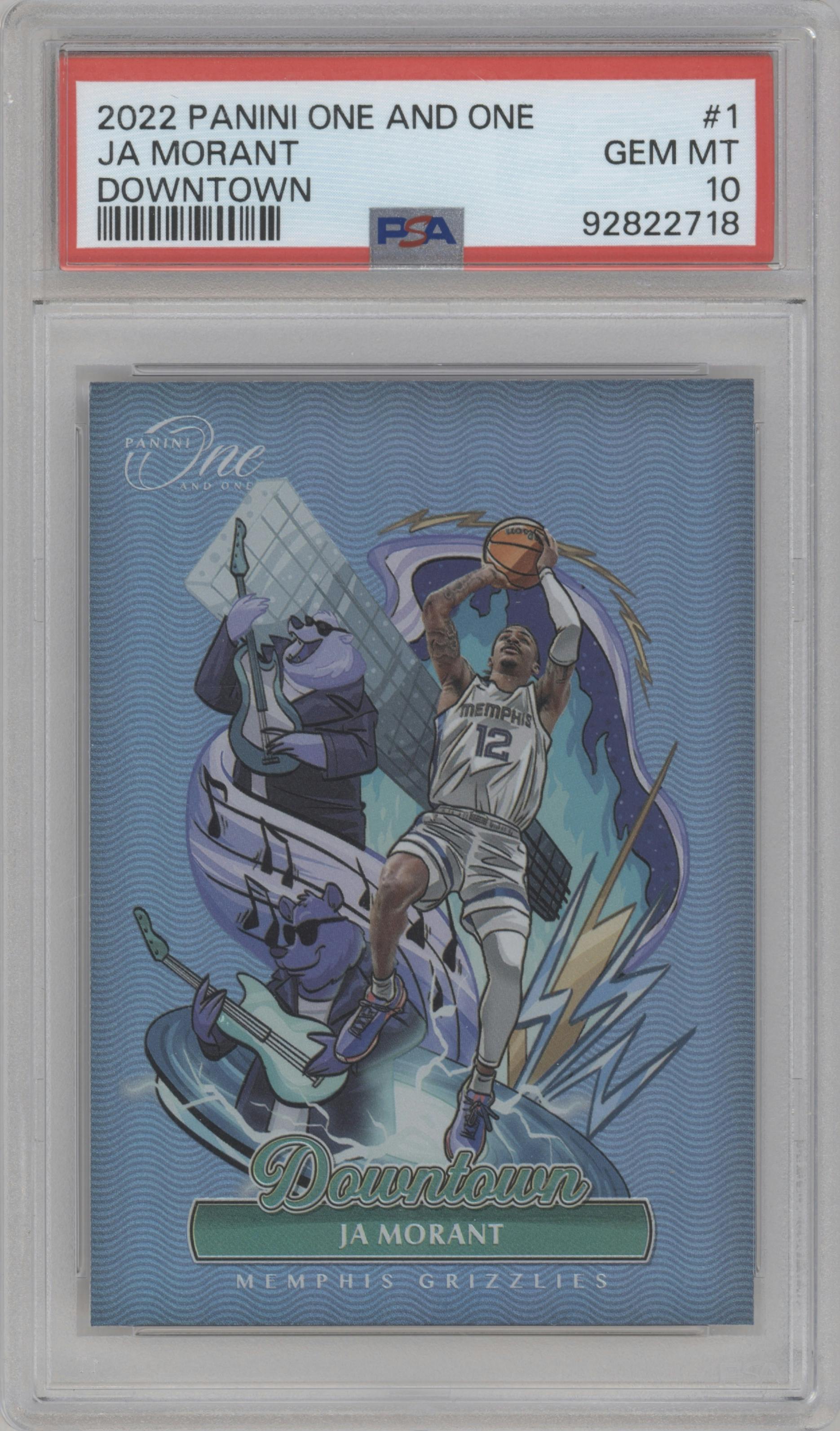 Ja Morant from the 2022-23 Panini One and One set graded by PSA and given an overall grade of 10.