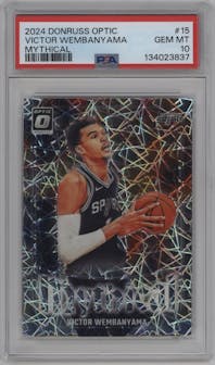 Victor Wembanyama from the 2024-25 Donruss Optic set graded by PSA and given an overall grade of 10.