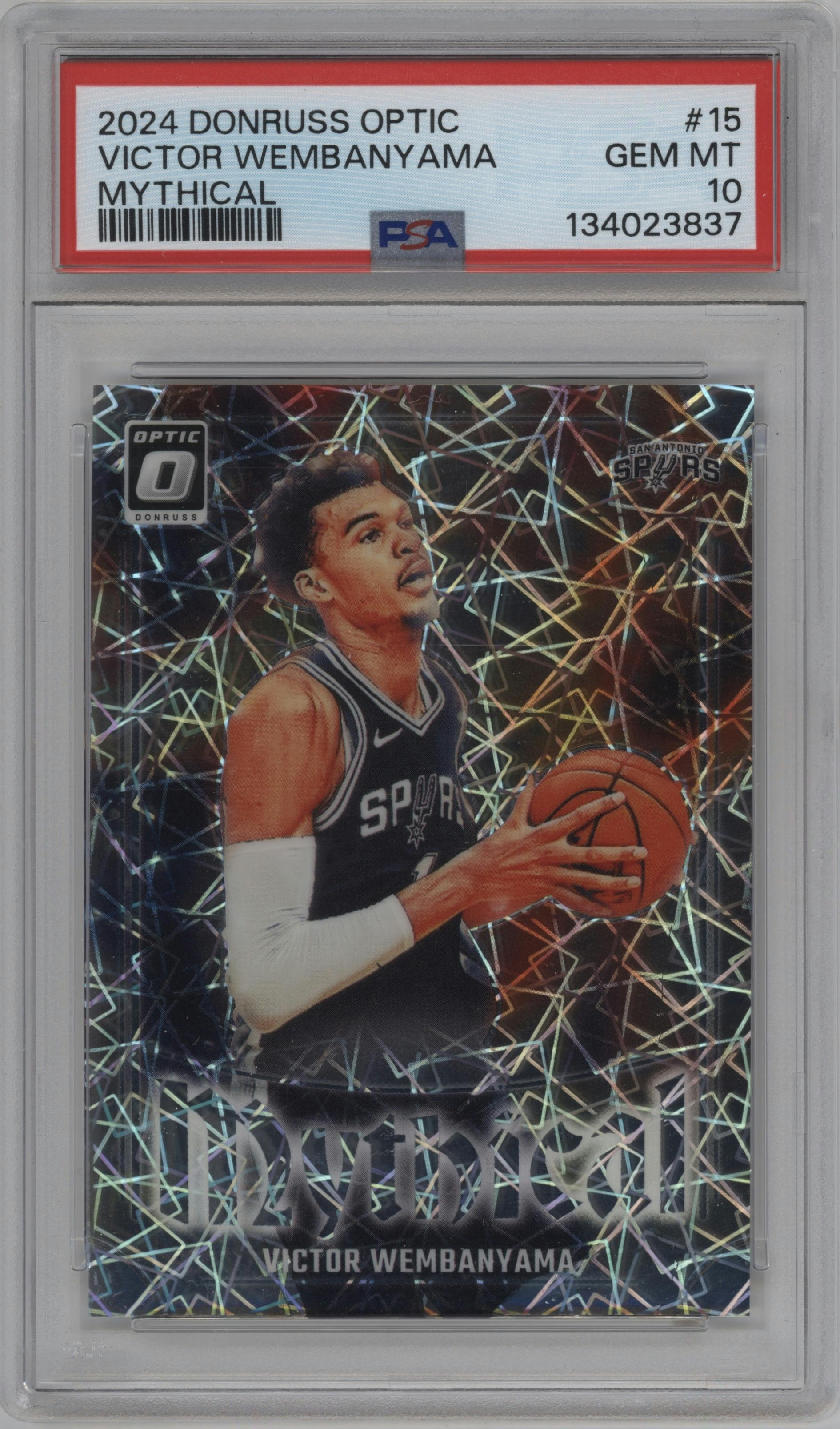 Victor Wembanyama from the 2024-25 Donruss Optic set graded by PSA and given an overall grade of 10.