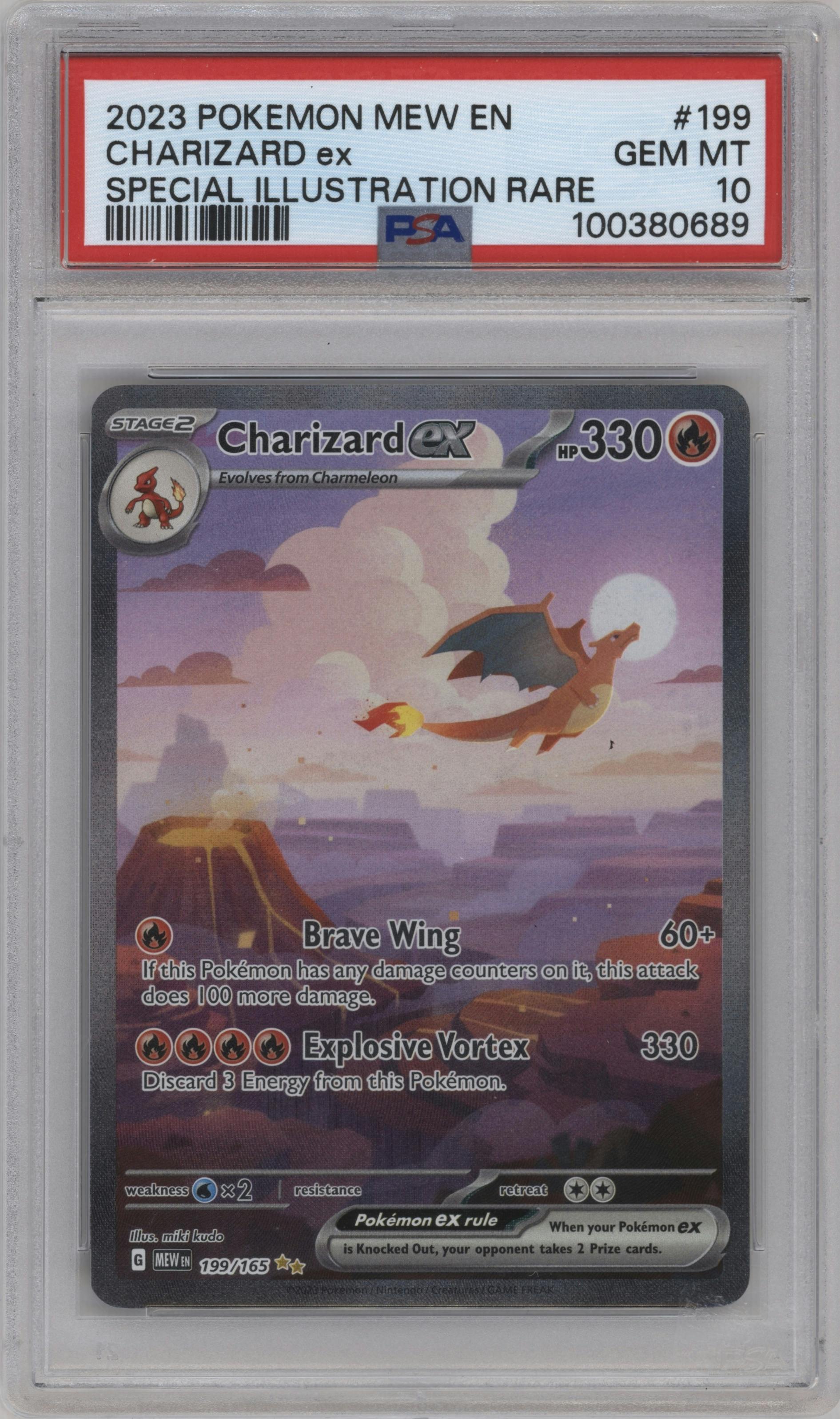 Charizard ex from the 2023 Pokemon SV set graded by PSA and given an overall grade of 10.