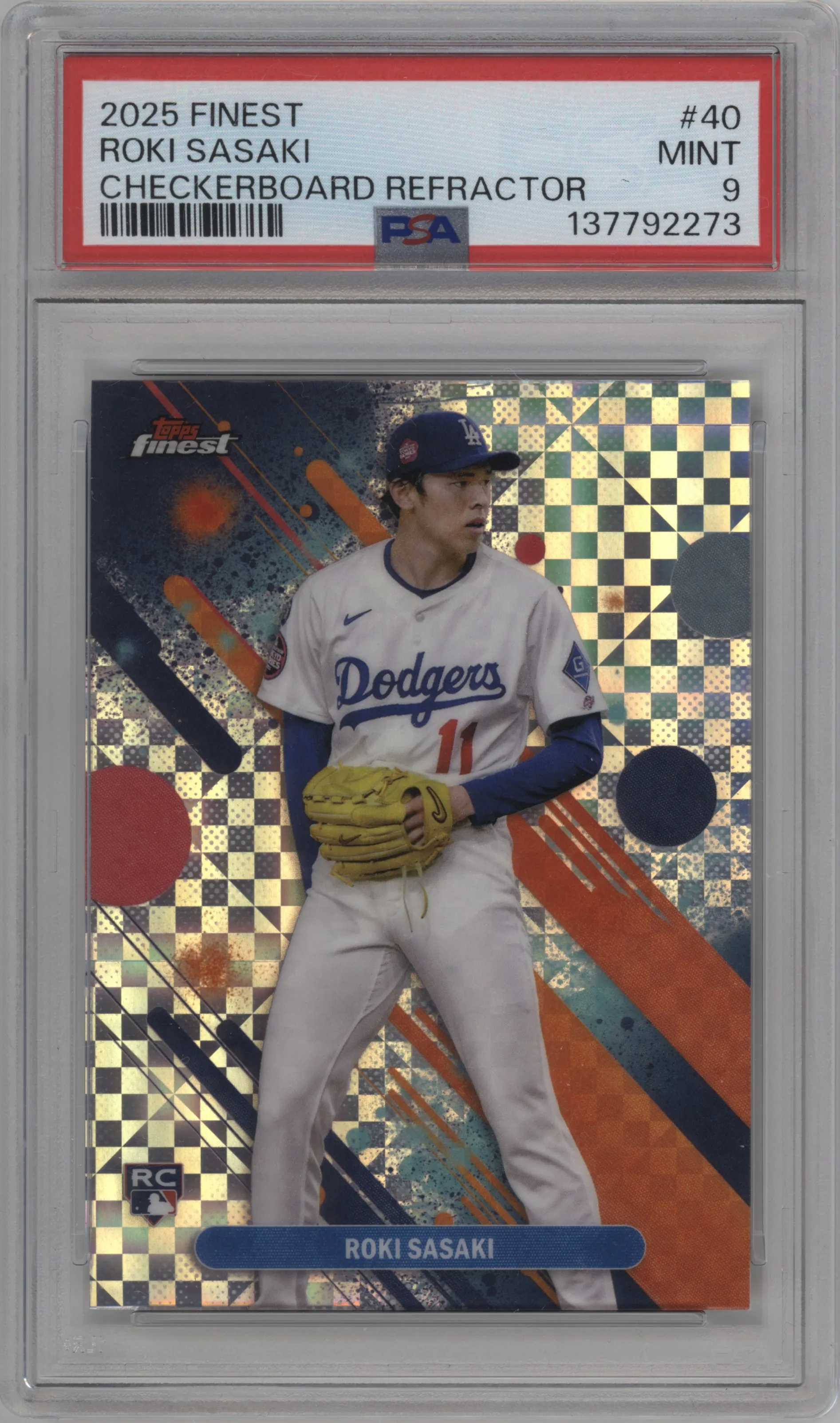 2025 Topps Finest Roki Sasaki Checkerboard Ref. PSA 9