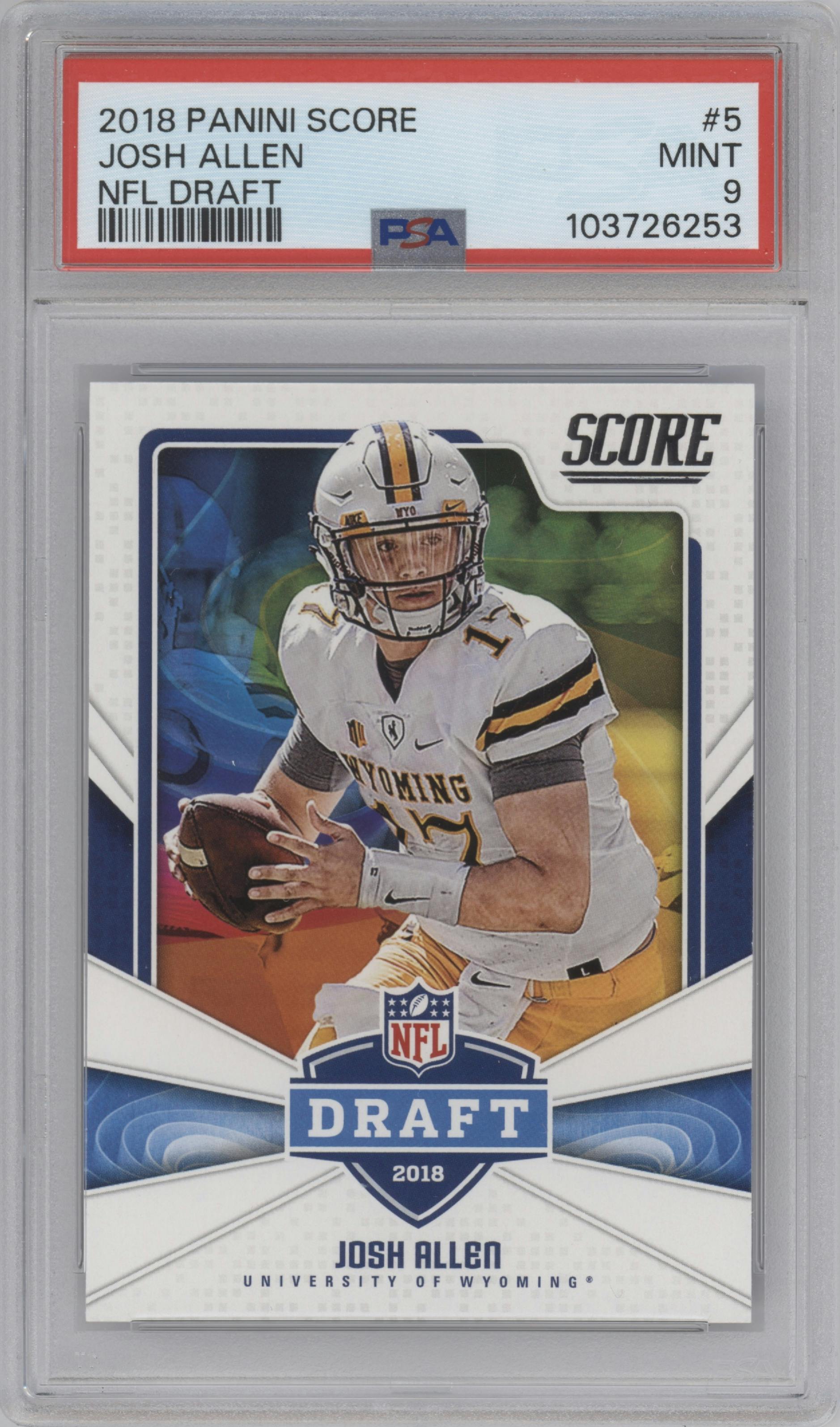 Josh Allen from the 2018 Panini Score set graded by PSA and given an overall grade of 9.