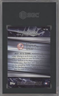 Aaron Judge from the 2016 Bowman’s Best set featuring a Atomic Refractor parallel graded by SGC and given an overall grade of 10.