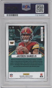 Jayden Daniels from the 2024 Donruss set featuring a Gold parallel graded by PSA and given an overall grade of 10.