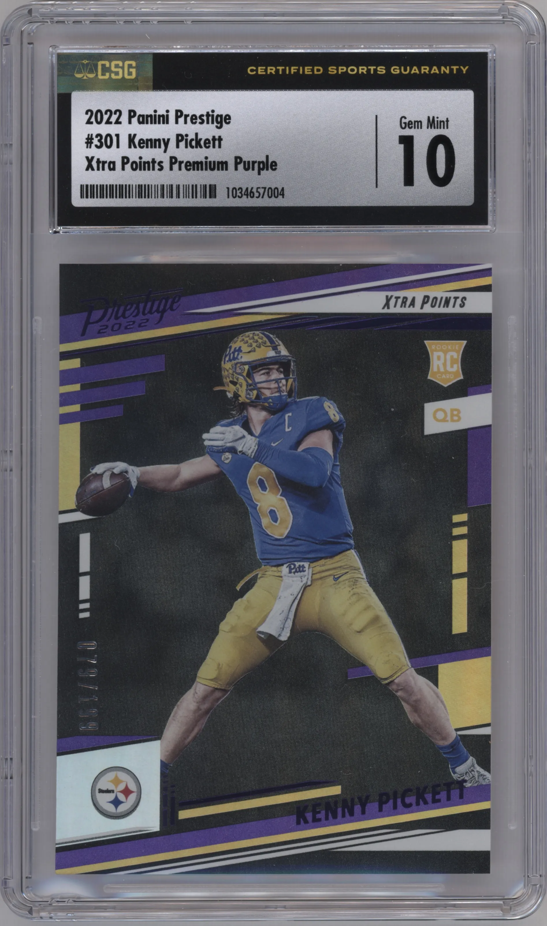 2022 Panini Prestige Kenny Pickett Xtra Points Premium Purple #301 CGC 10