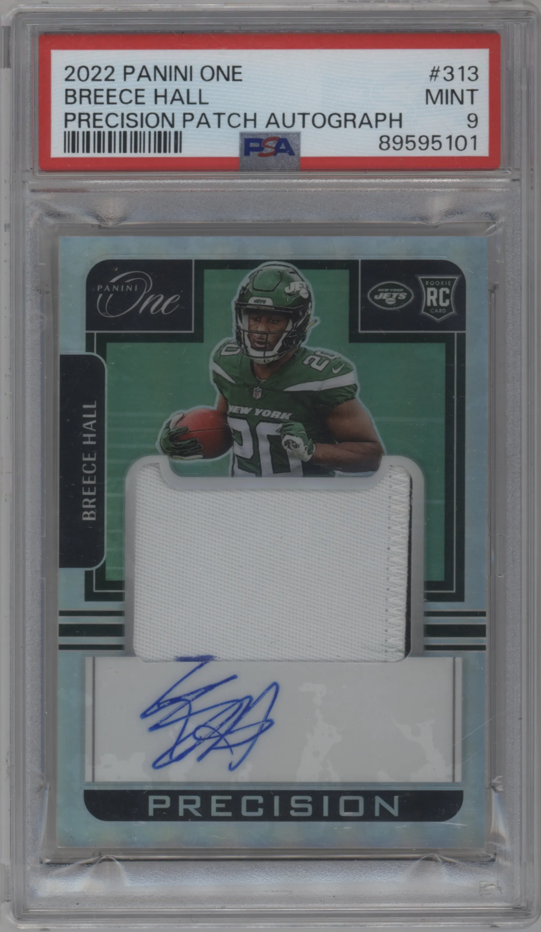 2022 Panini One Precis.Rke.Patch.Auto Breece Hall PSA 9