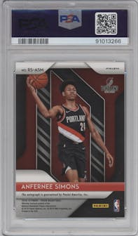 Anfernee Simons from the 2018-19 Panini Prizm set featuring a Silver Prizm parallel graded by PSA and given an overall grade of 9.