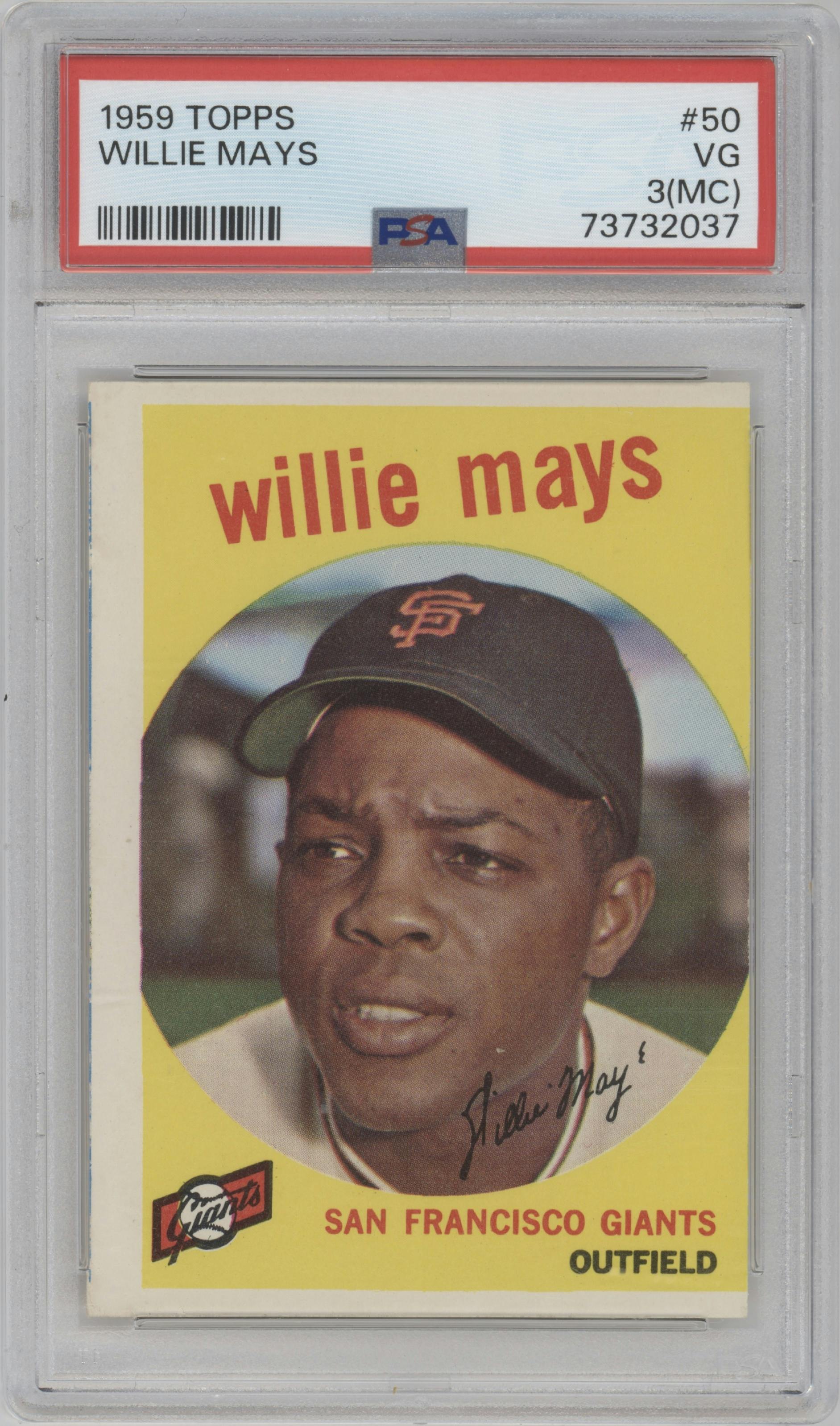 Willie Mays from the 1959 Topps set graded by PSA and given an overall grade of 3.