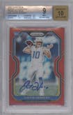 Justin Herbert from the 2020 Panini Prizm set featuring a Red Wave parallel graded by Beckett and given an overall grade of 9.