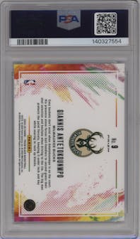 Giannis Antetokounmpo from the 2024-25 Panini Prizm Black set graded by PSA and given an overall grade of 10.