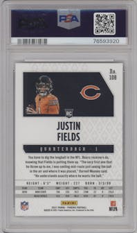 Justin Fields from the 2021 Panini Phoenix set featuring a Fire Burst parallel graded by PSA and given an overall grade of 10.