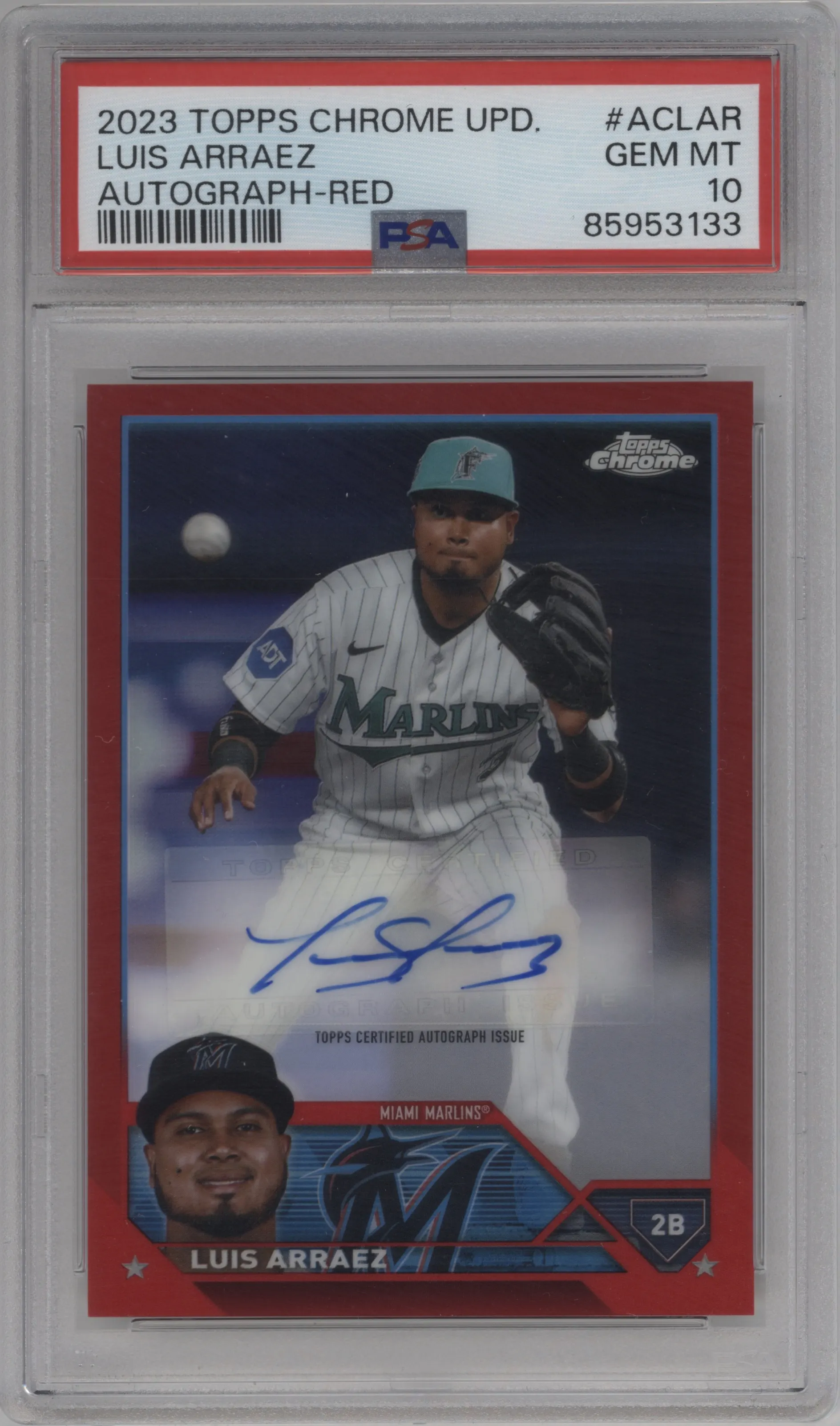 2023 Topps Chrome Update Auto Luis Arraez Red Refractor #AC-LAR PSA 10
