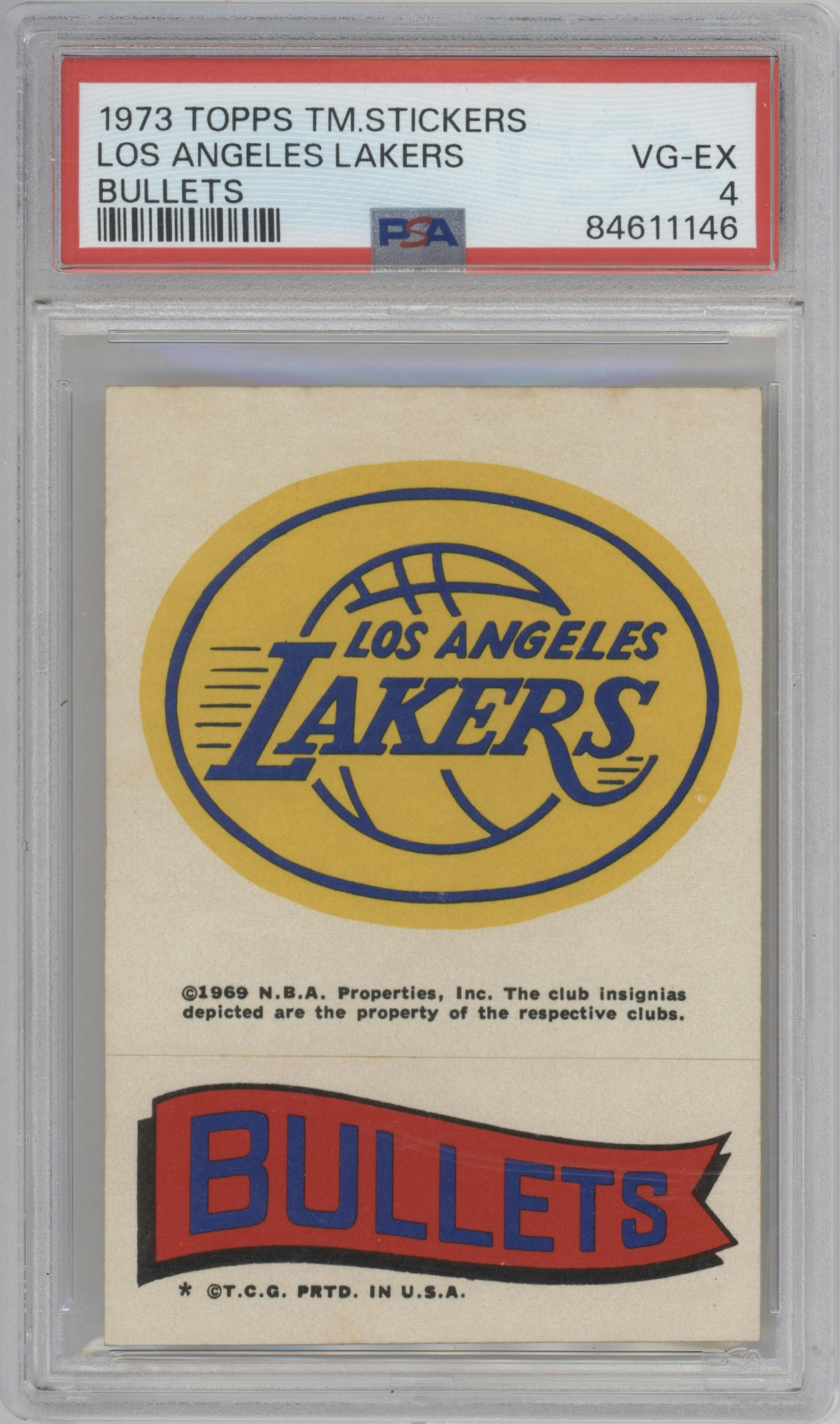 Los Angeles Lakers / Capital Bullets from the 1973-74 Topps set graded by PSA and given an overall grade of 4.