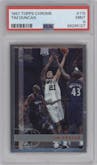 Tim Duncan from the 1997-98 Topps Chrome set graded by PSA and given an overall grade of 9.