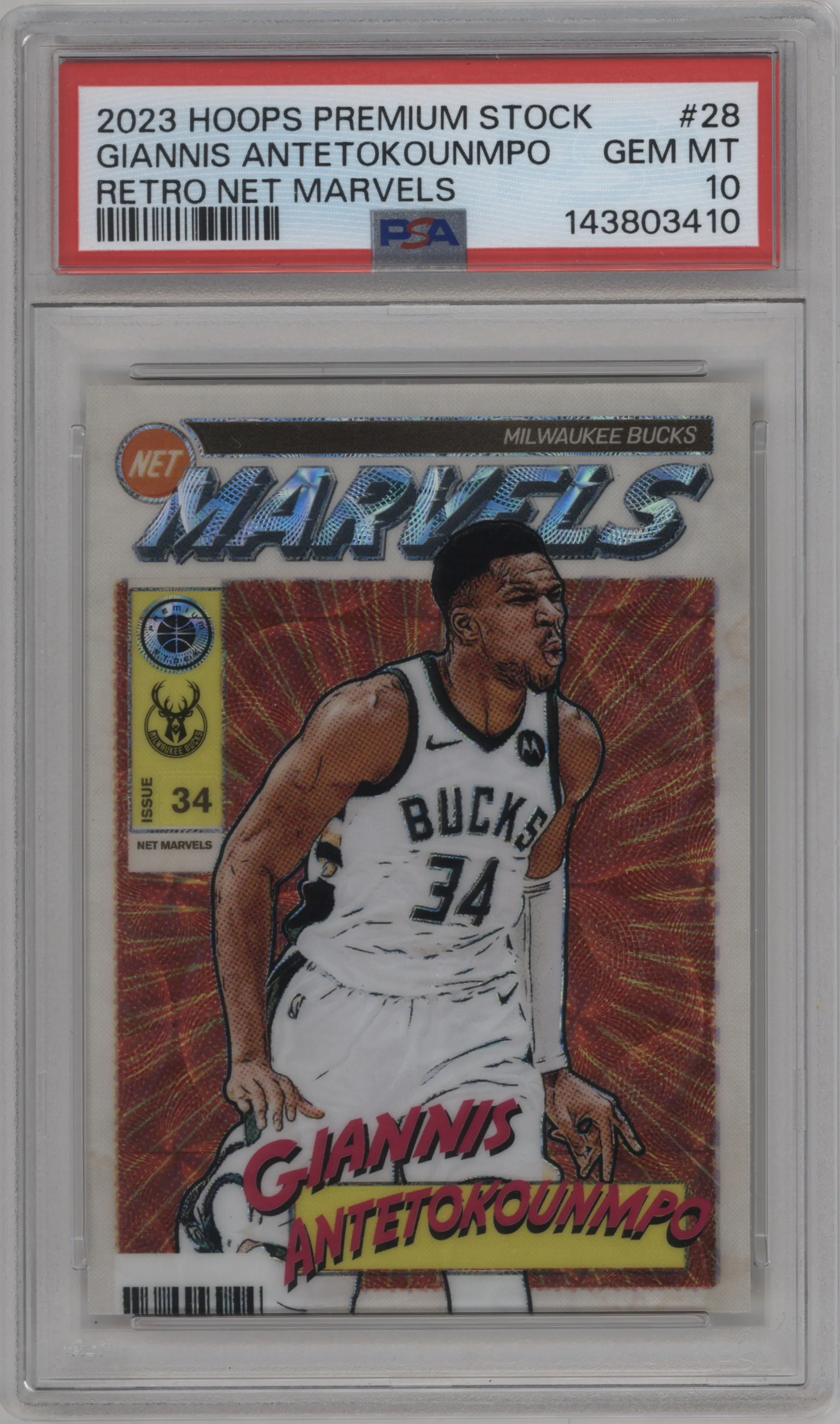 2023 Panini Hoops Premium Stock Retro Net Marvels Prem. Giannis Antetokounmpo #28 PSA 10