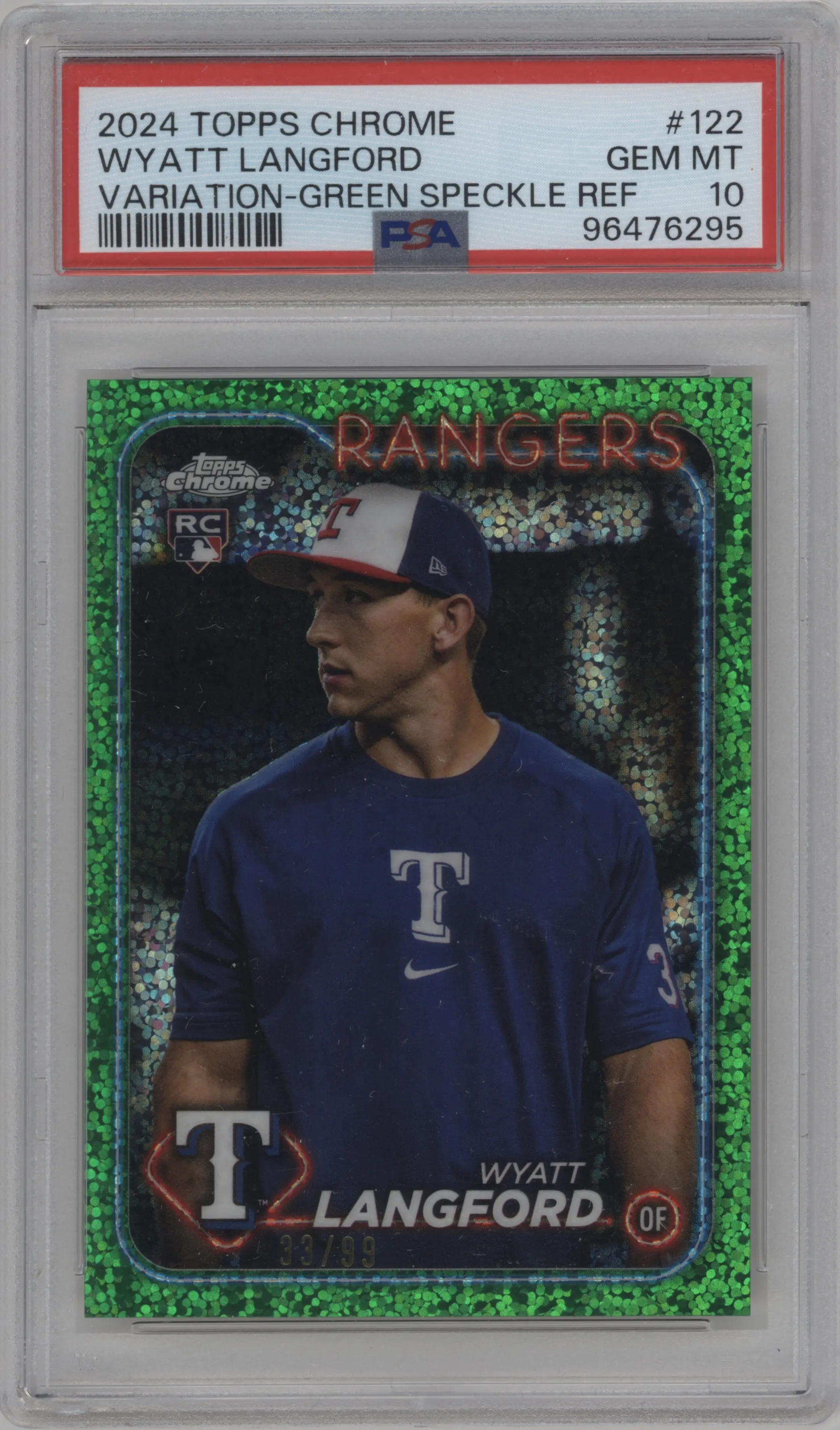 2024 Topps Chrome SP Wyatt Langford Green Speckle Refractors #122 PSA 10
