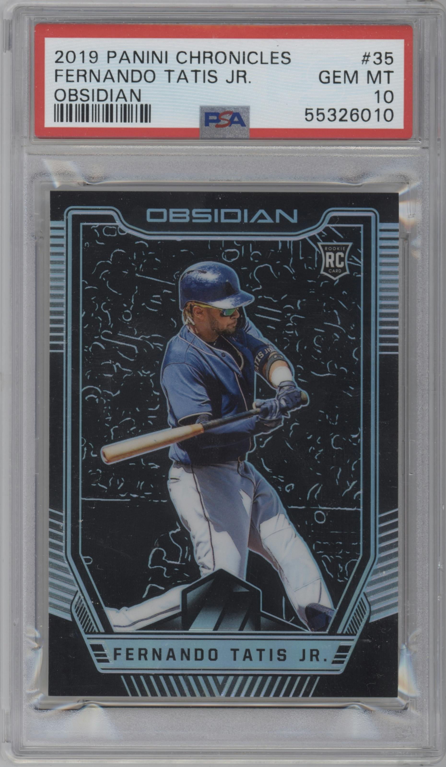 Fernando Tatis Jr. from the 2019 Panini Chronicles set graded by PSA and given an overall grade of 10.