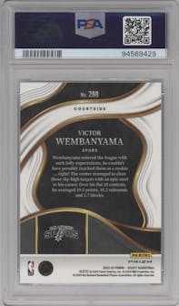 Victor Wembanyama from the 2023-24 Panini Select  set featuring a Red Cracked Ice parallel graded by PSA and given an overall grade of 10.