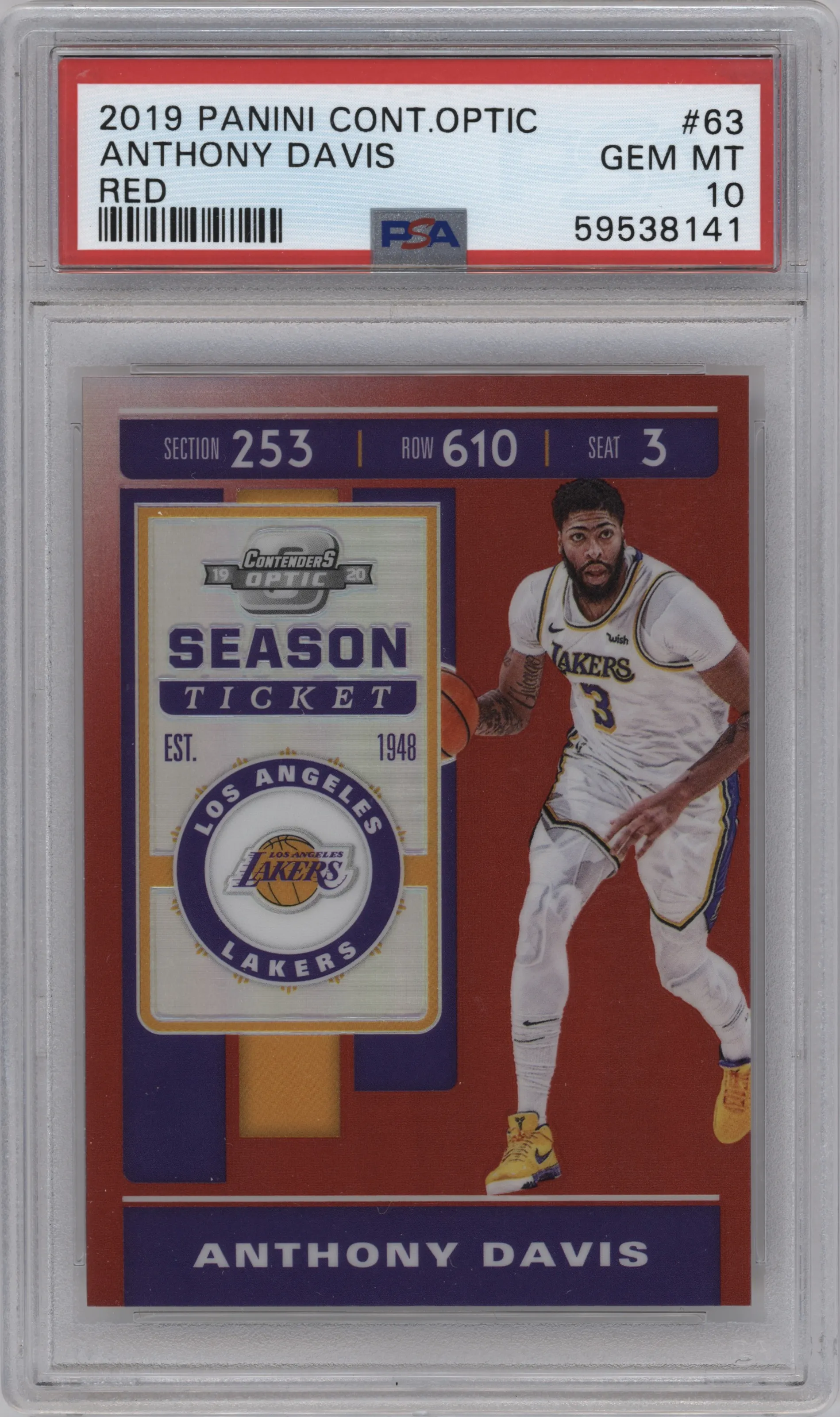 2019 Panini Contenders Optic Anthony Davis Red #63 PSA 10