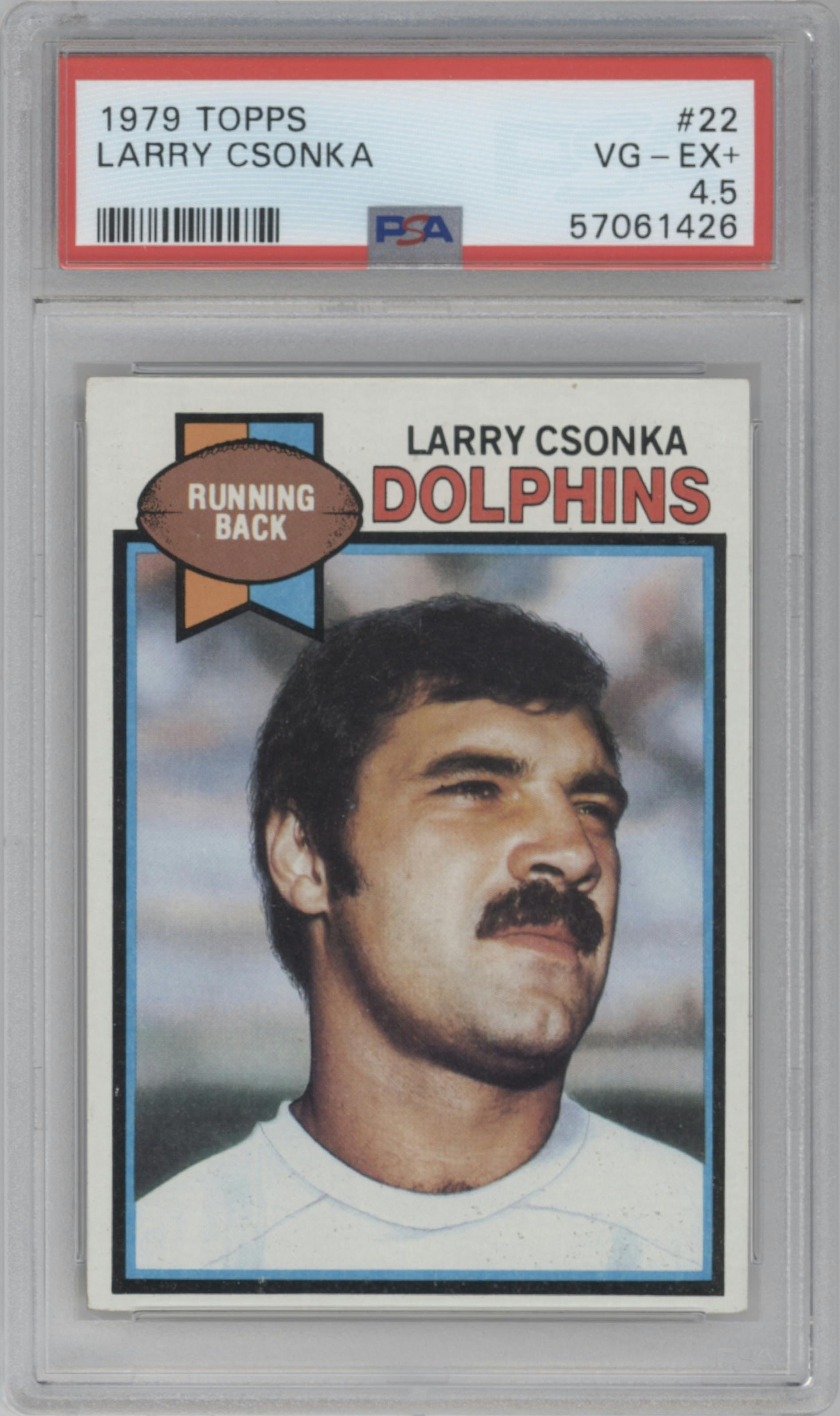 Larry Csonka from the 1979 Topps set graded by PSA and given an overall grade of 4.5.