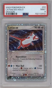 Latias ex from the 2003 Pokemon EX set graded by PSA and given an overall grade of 9.