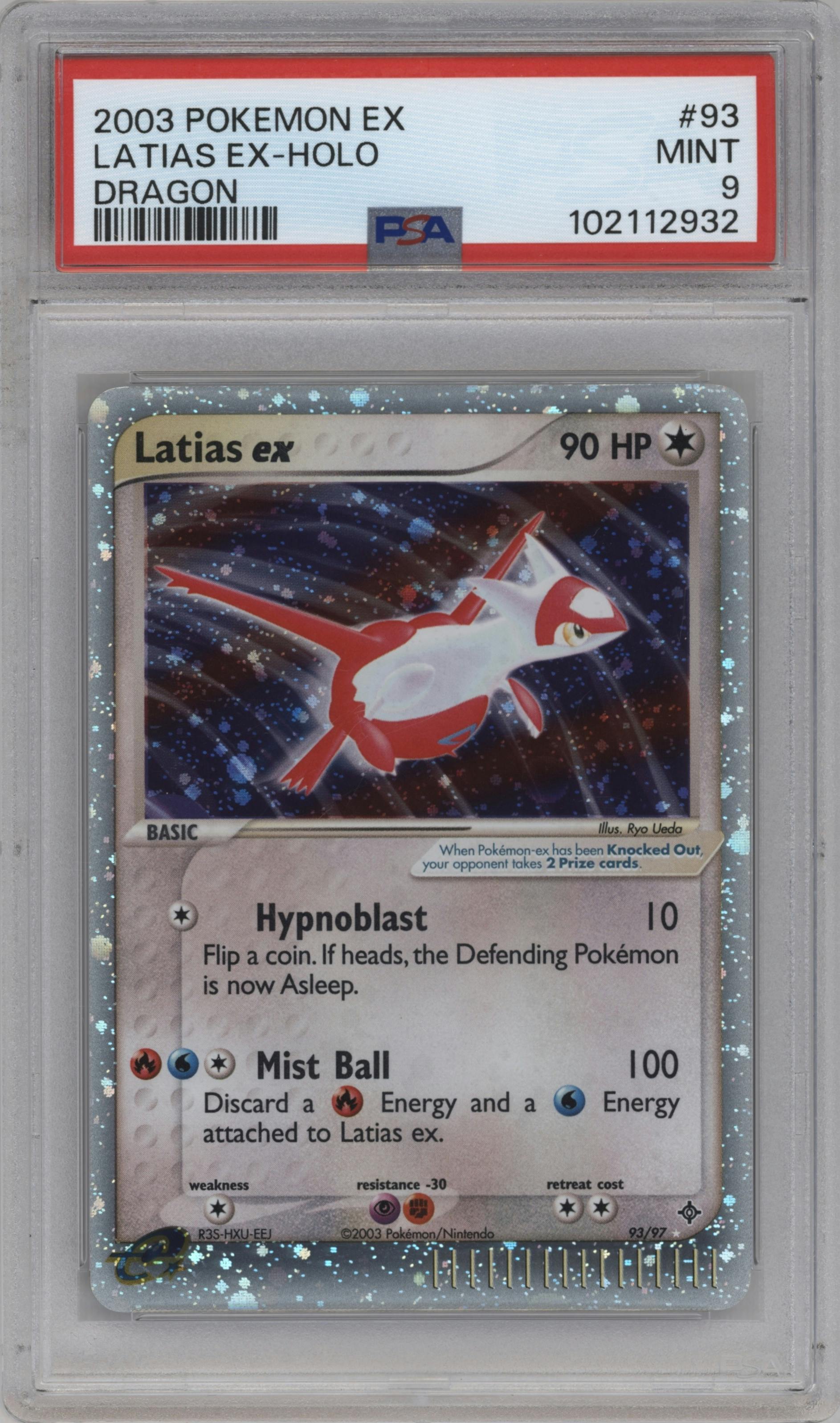 Latias ex from the 2003 Pokemon EX set graded by PSA and given an overall grade of 9.