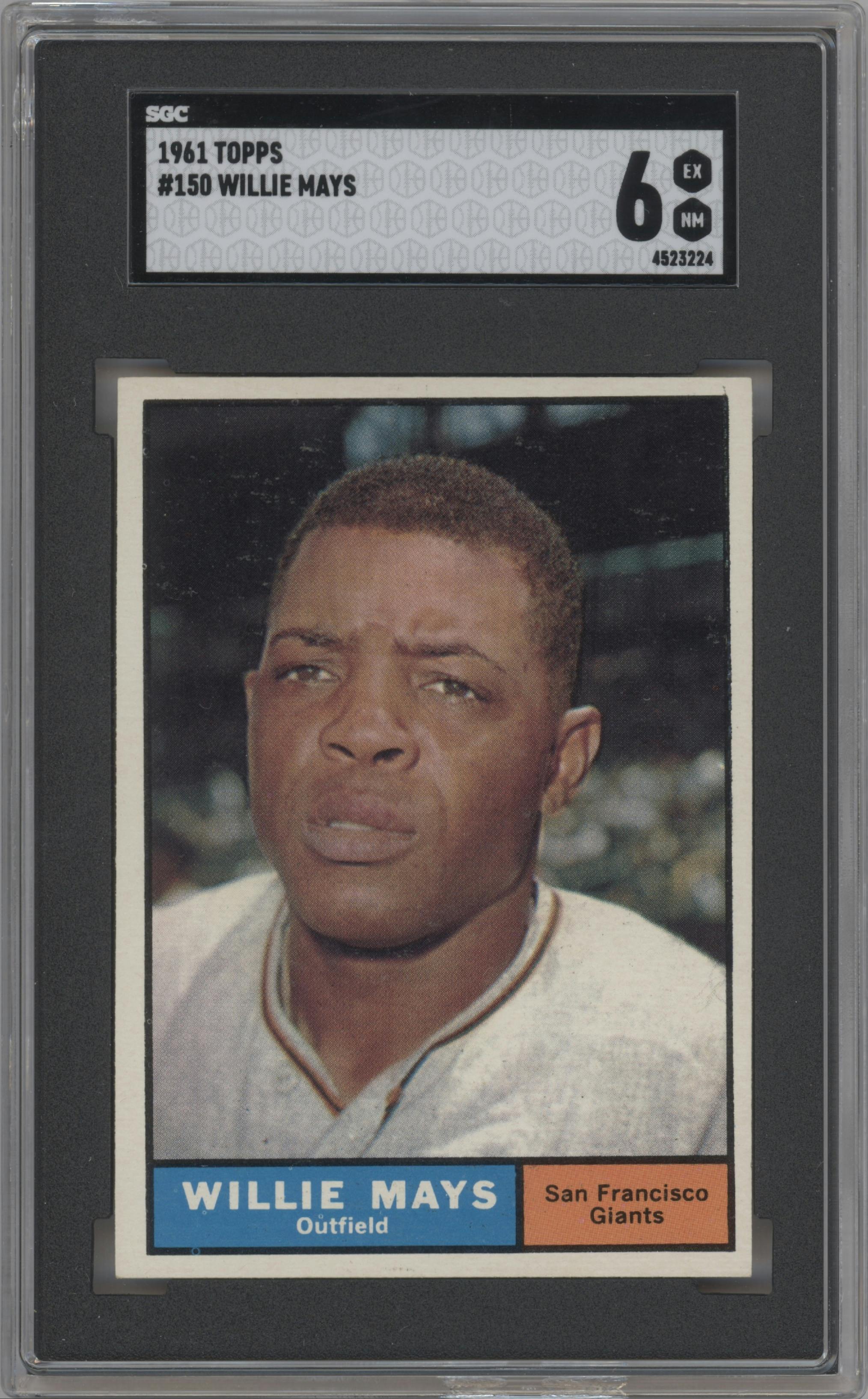 Willie Mays from the 1961 Topps set graded by SGC and given an overall grade of 6.