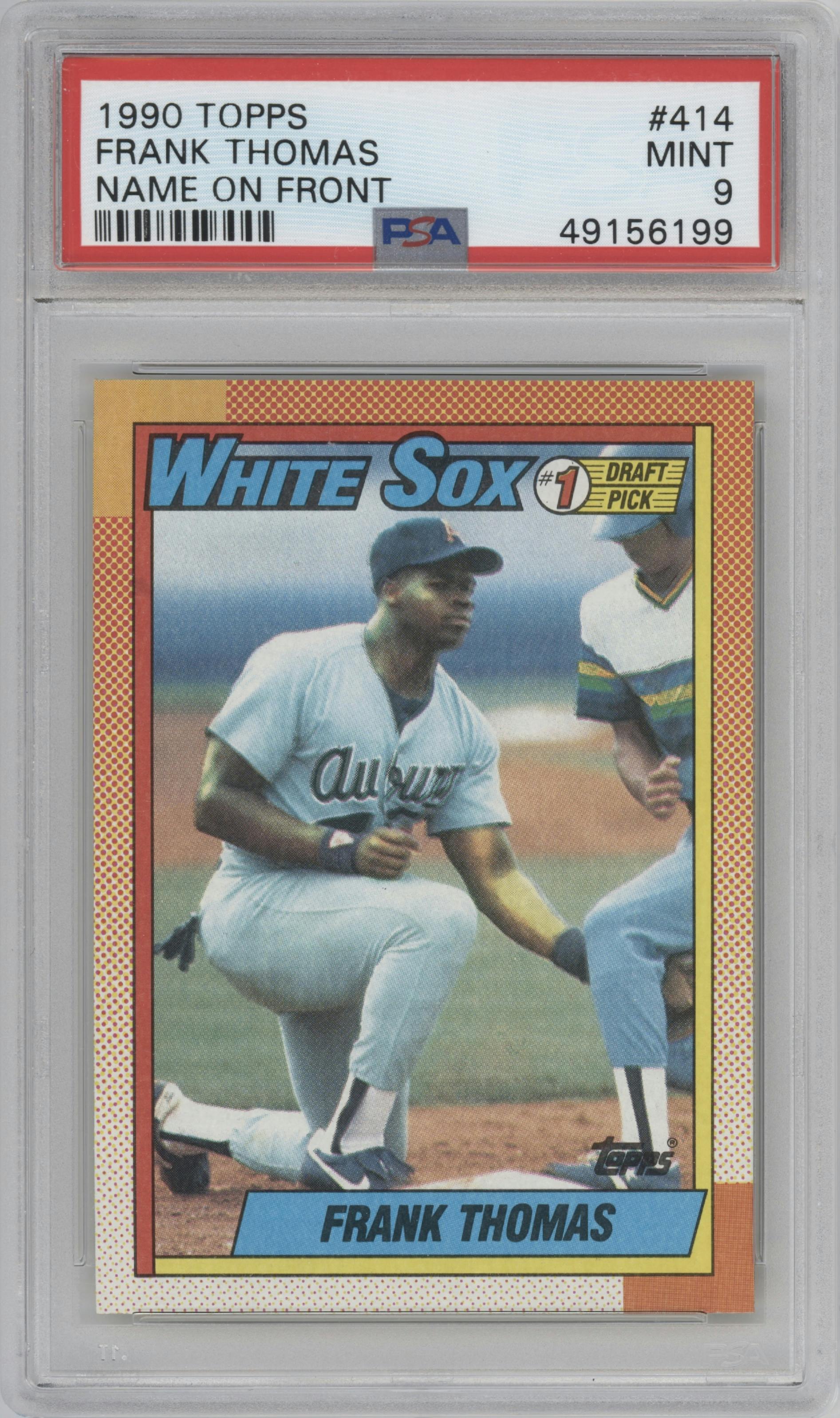 Frank Thomas from the 1990 Topps set featuring a Variation parallel graded by PSA and given an overall grade of 9.