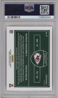 Patrick Mahomes II/Travis Kelce from the 2024 Donruss Optic set graded by PSA and given an overall grade of 9.