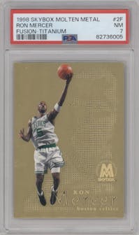 Ron Mercer from the 1998-99 SkyBox Molten Metal set featuring a Titanium parallel graded by PSA and given an overall grade of 7.