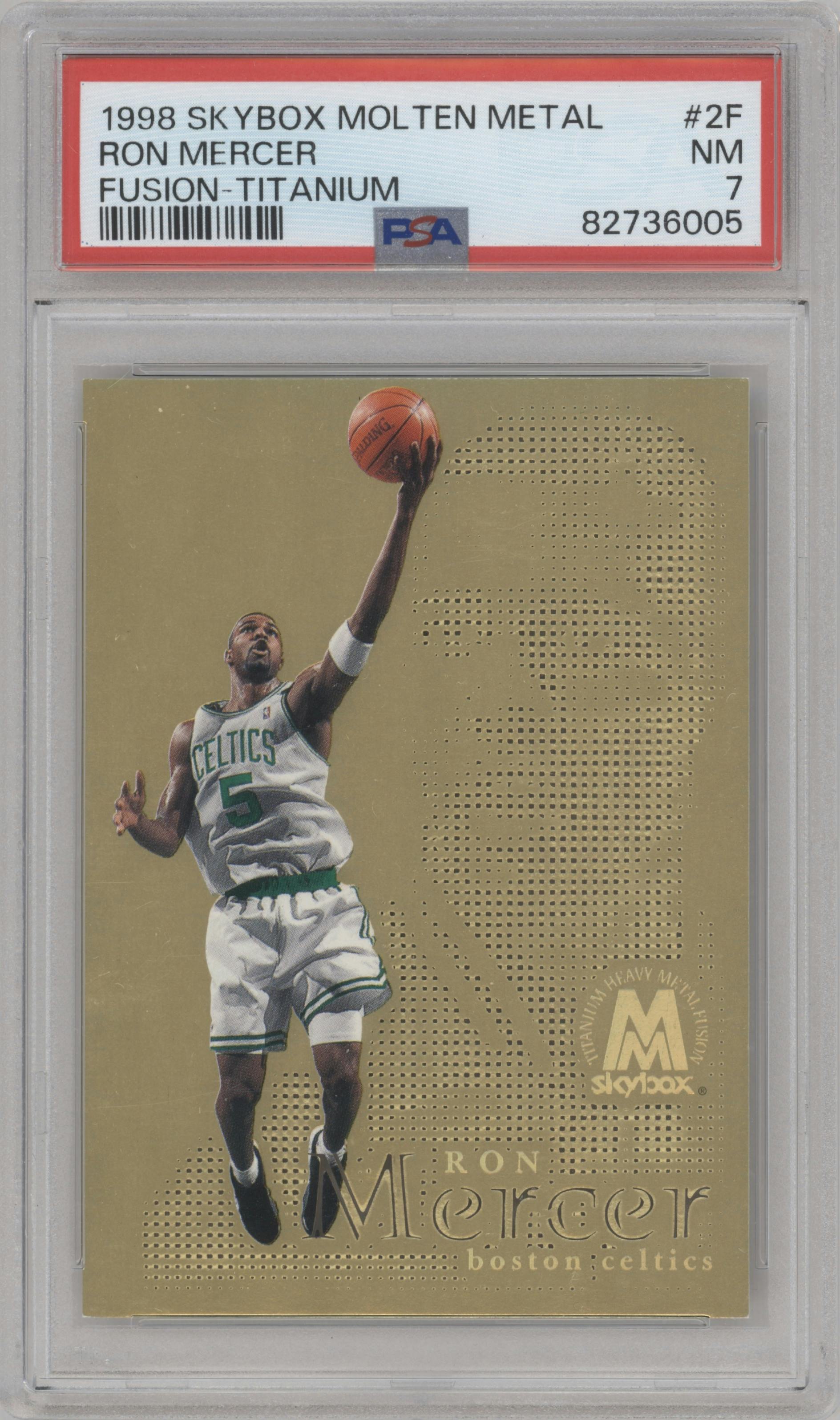 Ron Mercer from the 1998-99 SkyBox Molten Metal set featuring a Titanium parallel graded by PSA and given an overall grade of 7.