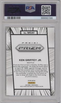 Ken Griffey Jr. from the 2023 Panini Prizm set graded by PSA and given an overall grade of 10.