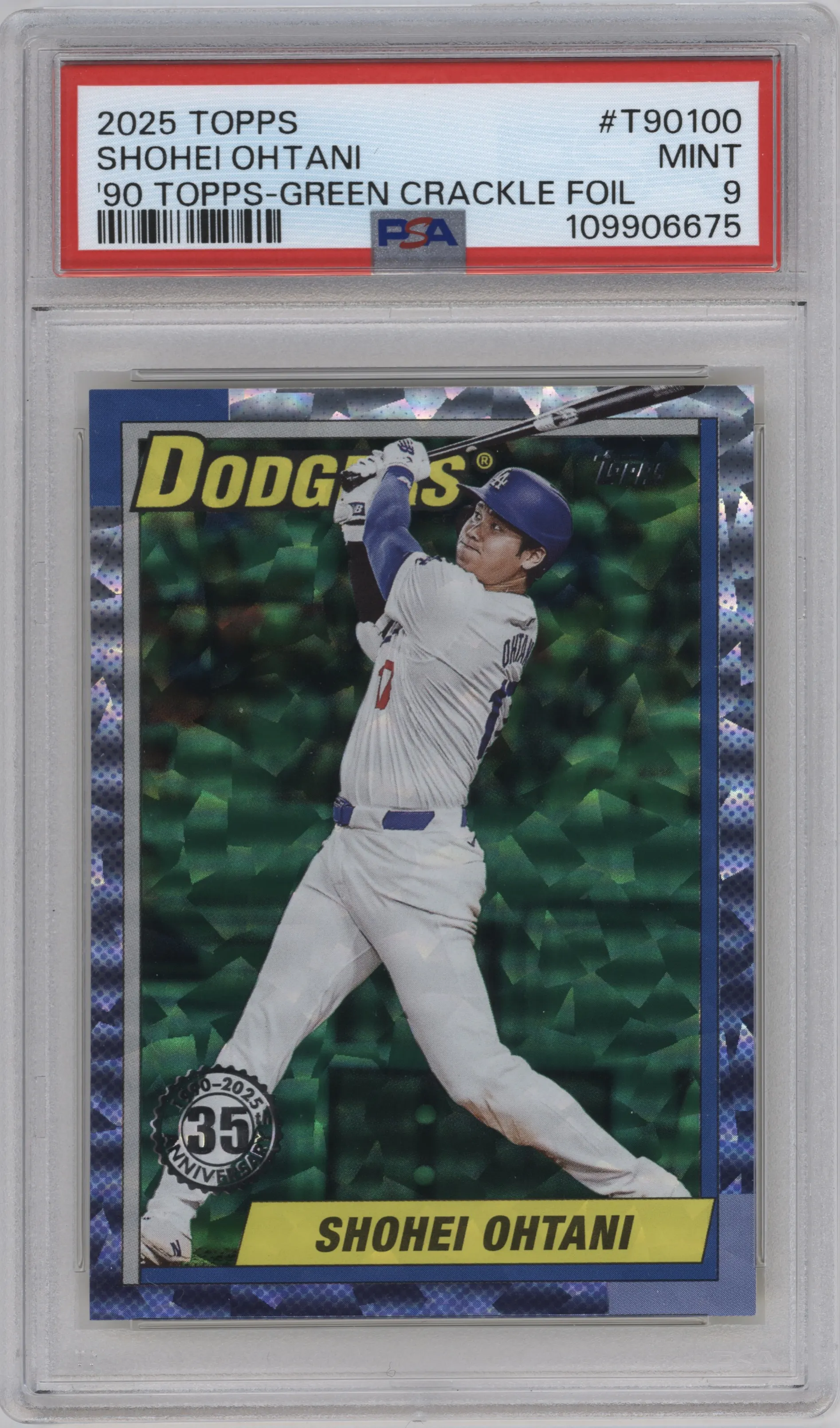 2025 Topps '90 35th Anniv. Shohei Ohtani Green Crackle Foilboard PSA 9