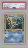 Omastar from the 1999 Pokemon set graded by PSA and given an overall grade of 10.