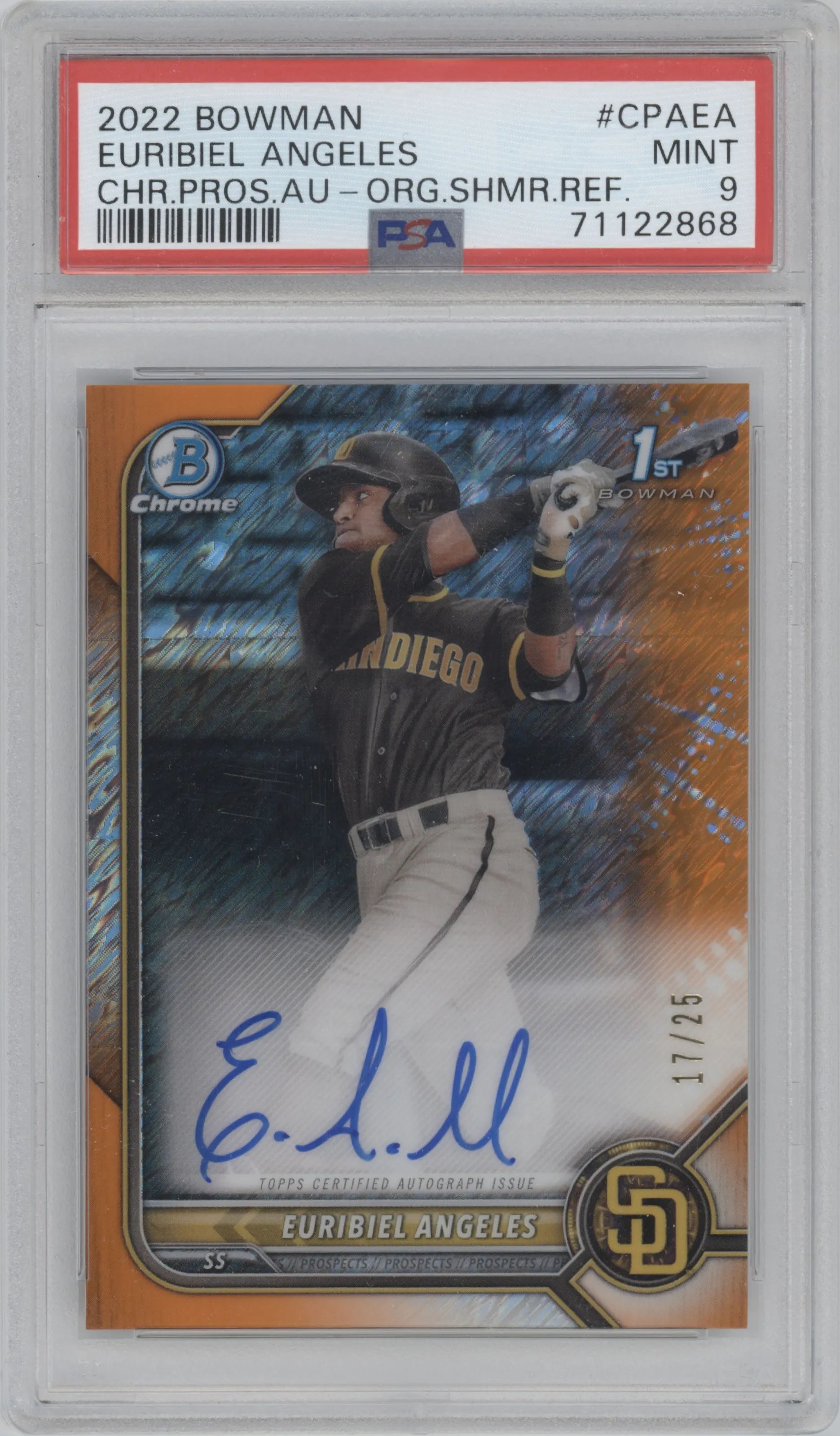 2022 Bowman Chr.Pros.Auto Euribiel Angeles Orange Shimmer Refractor PSA 9