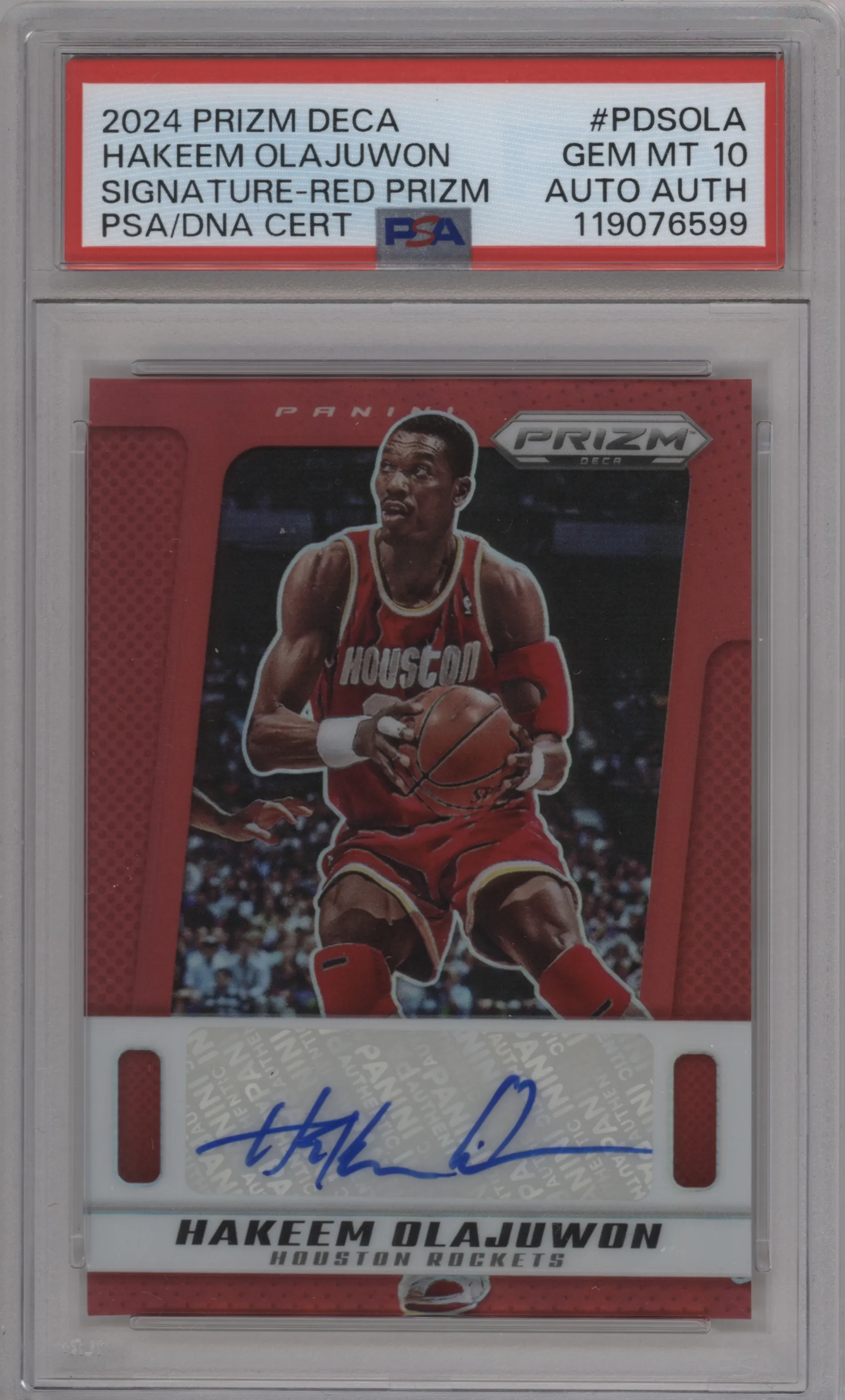 2024 Panini Prizm Deca Sig. Hakeem Olajuwon Red Prizm #PDS-OLA PSA 10