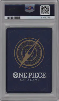 Monkey.D.Luffy from the 2025 One Piece set featuring a 3rd Anniversary Silver parallel graded by PSA and given an overall grade of 10.