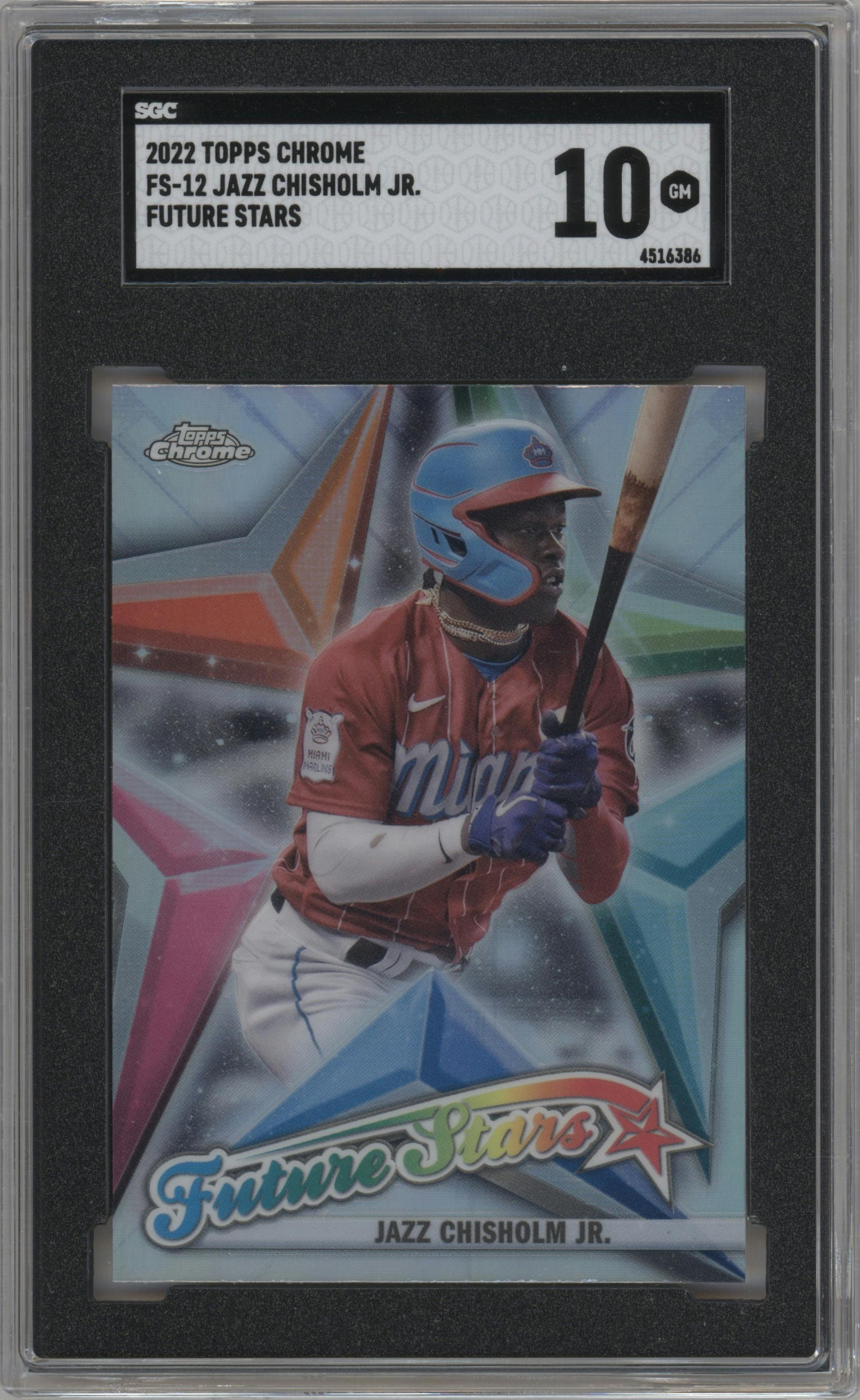 Jazz Chisholm Jr. from the 2022 Topps Chrome set graded by SGC and given an overall grade of 10.