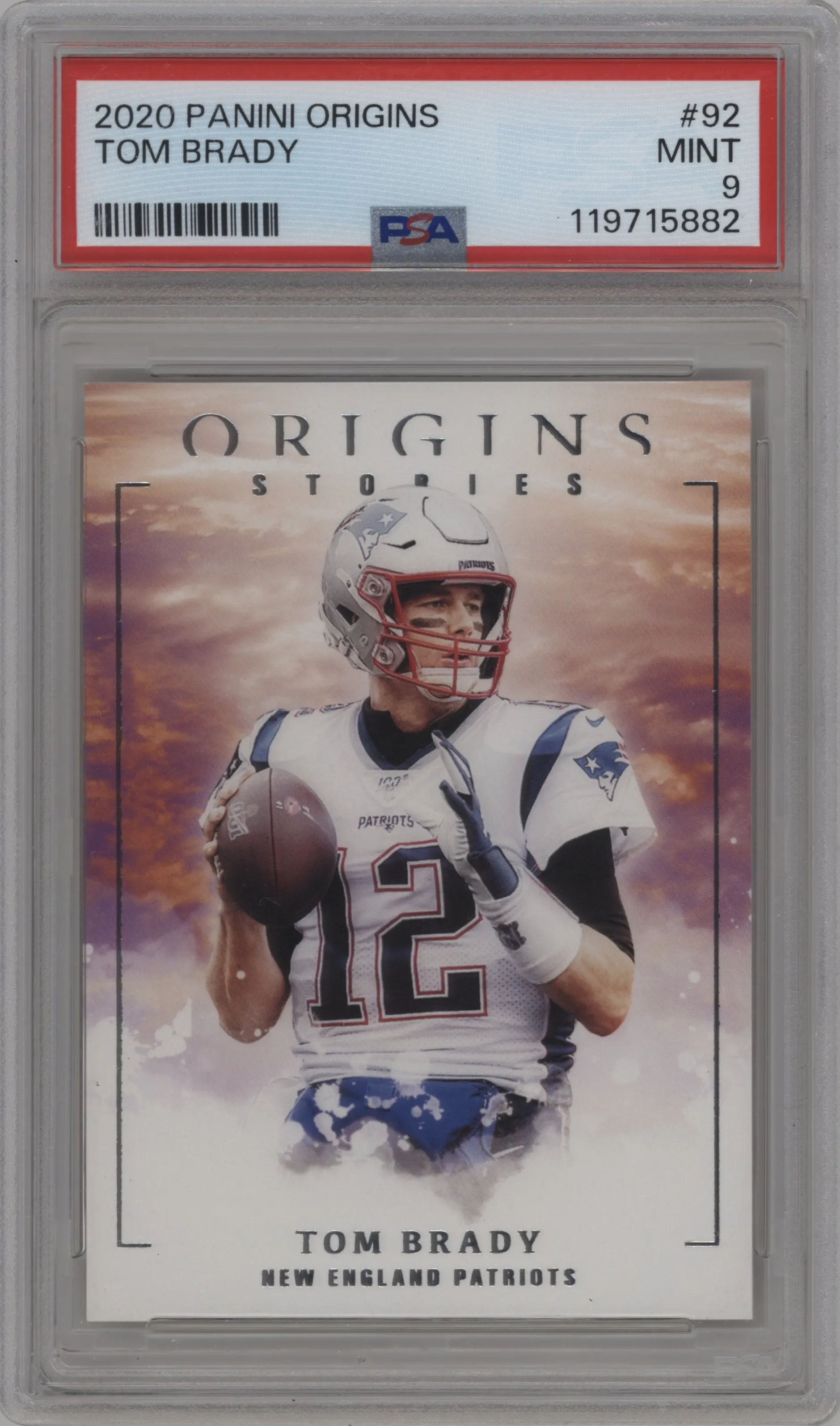 2020 Panini Origins Origin Stories Tom Brady #92 PSA 9