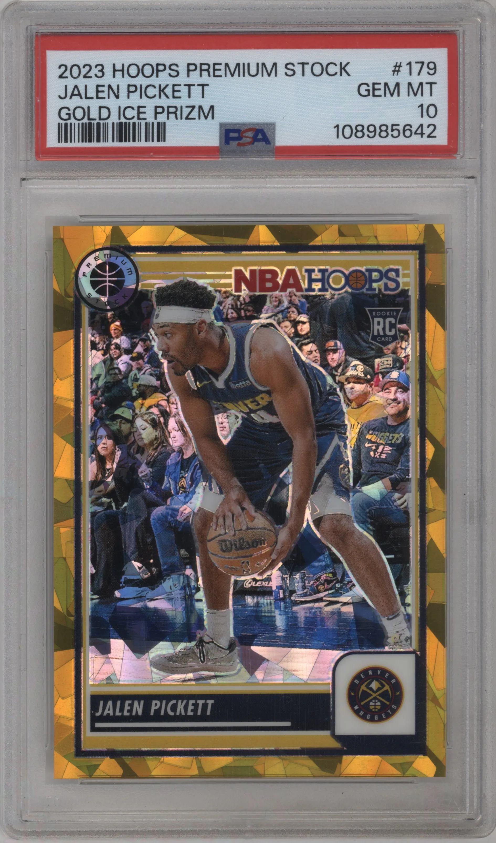 2023 Panini Hoops Premium Stock Jalen Pickett Gold Ice Prizm #179 PSA 10