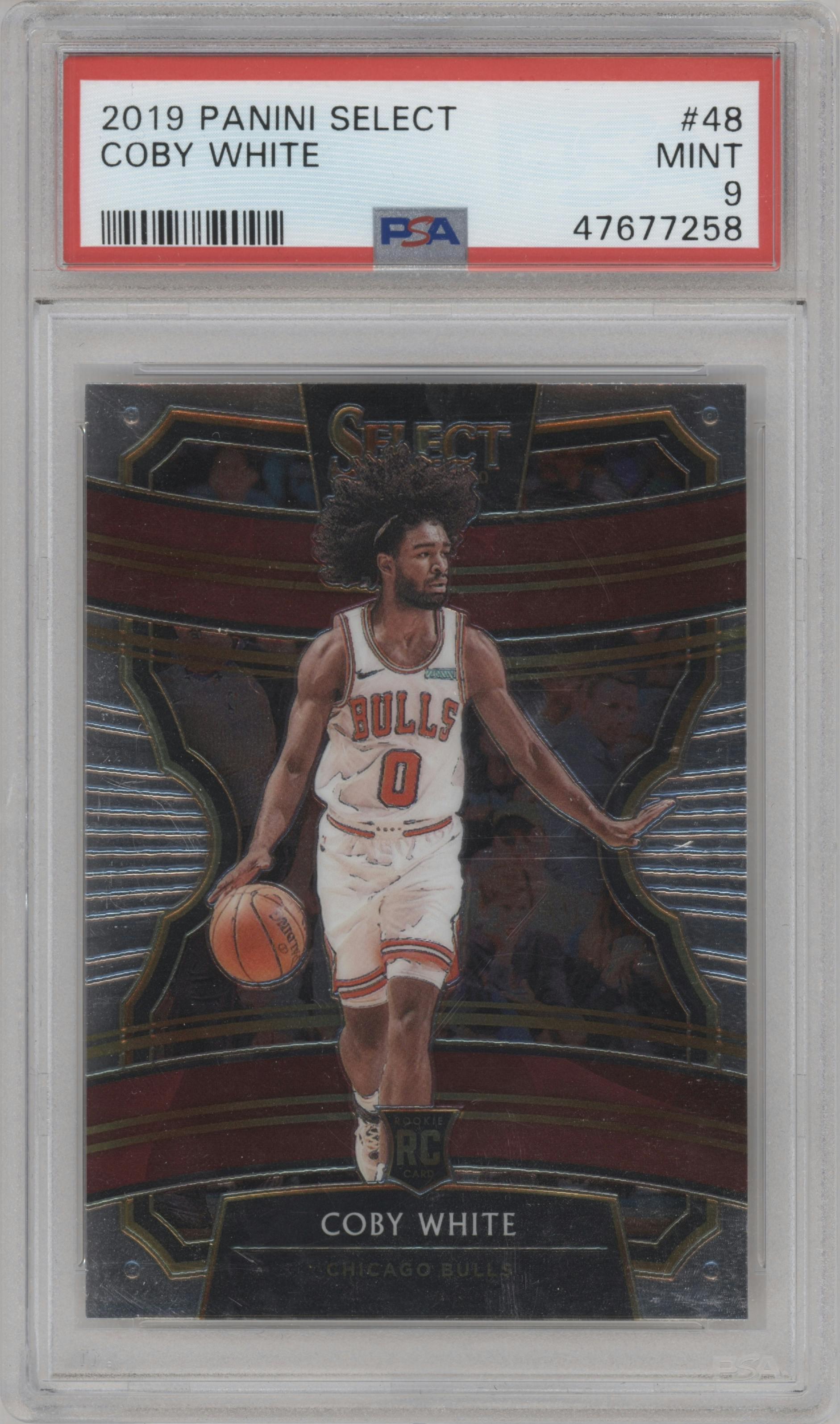 Coby White from the 2019-20 Panini Select set graded by PSA and given an overall grade of 9.