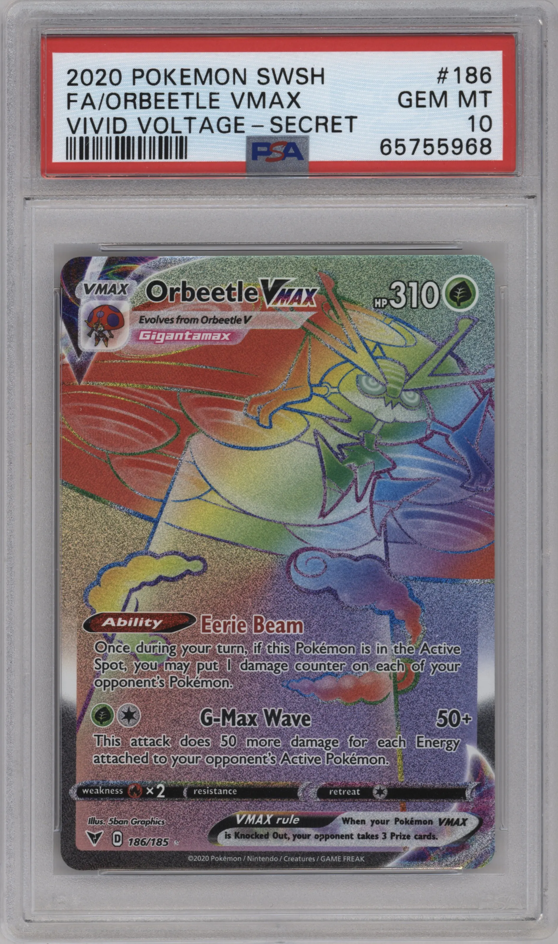 2020 Pokemon SWSH Vivid Voltage Orbeetle VMAX #186 PSA 10