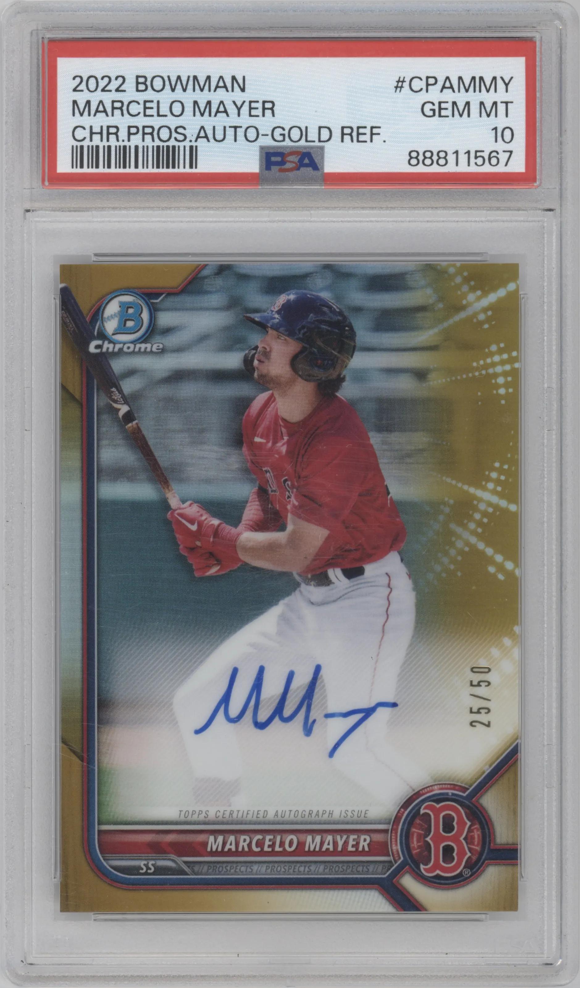 2022 Bowman Chr.Pros.Auto Marcelo Mayer Gold Refractor PSA 10