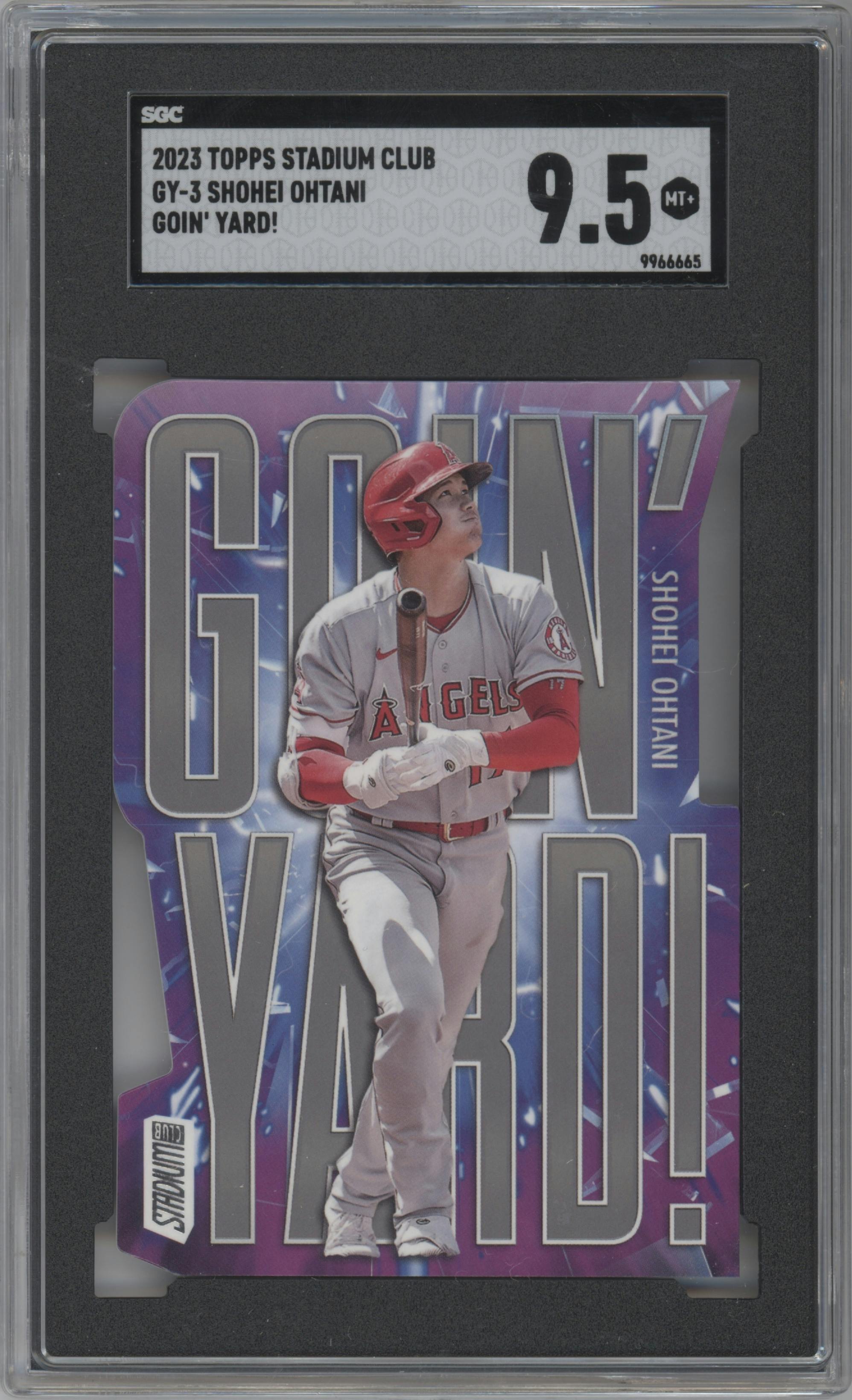 Shohei Ohtani from the 2023 Topps Stadium Club set graded by SGC and given an overall grade of 9.5.