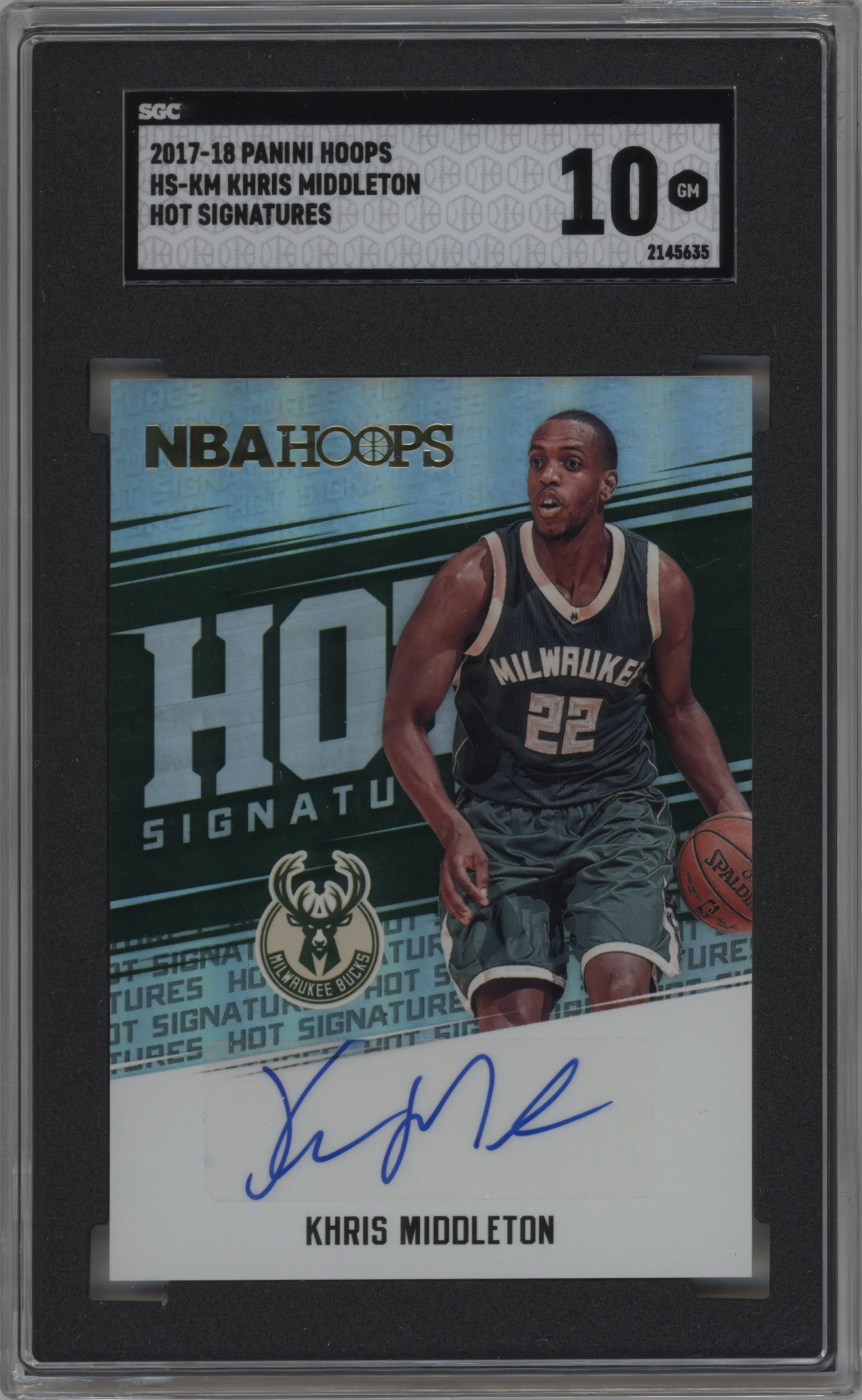 2017 Panini NBA Hoops Hot Sig. Khris Middleton SGC 10