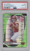 Jayden Daniels from the 2024 Panini Prizm set featuring a Neon Green Pulsar  parallel graded by PSA and given an overall grade of 10.