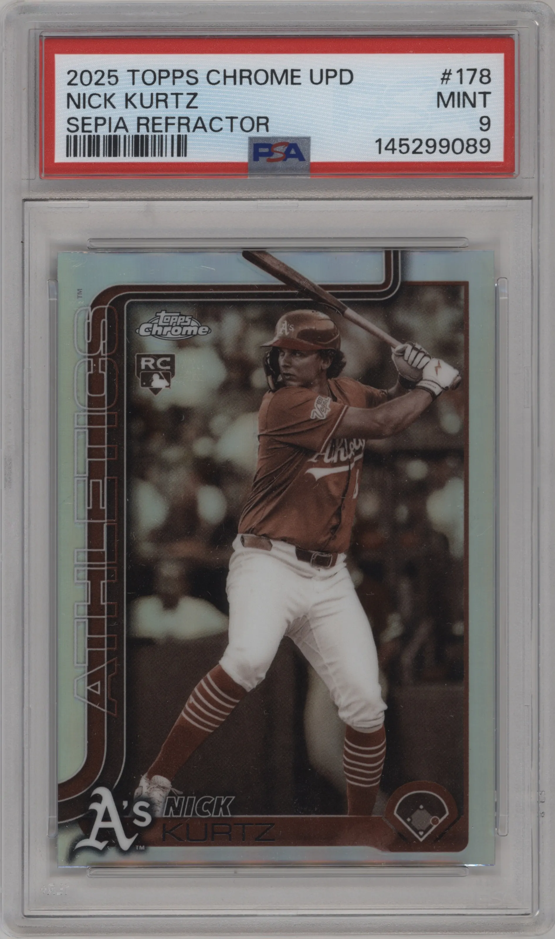 2025 Topps Chrome Update Nick Kurtz Sepia Refractor PSA 9